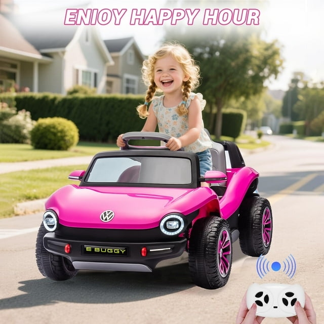 EDTara Licensed Volkswagen Beetle 12V Kids Ride On Car, Electric 4 Wheeler with Remote Control, LED Lights, Battery Display, Horn, Music