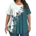 thumbnail image 2 of TQWQT Plus Size Womens Tops Dressy Summer Crew Neck T Shirts Floral Pleated Tops Short Sleeve Tops Large Casual Tunic Tops Army Green XL, 2 of 5