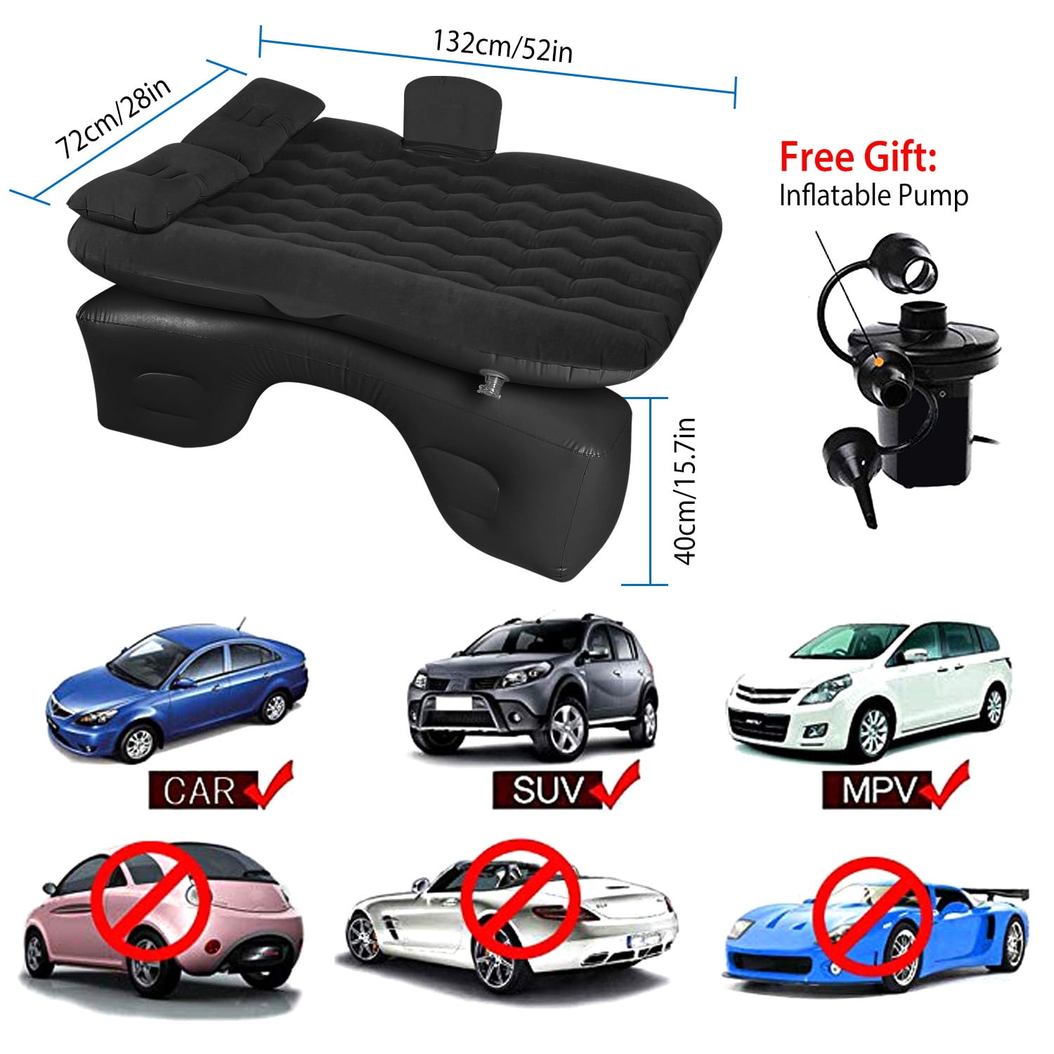 Inflatable Car Air Mattress Back Seat Bed with Pump Air Mattress Blow Up Bed for Travel Camping Sleeping for Car Universal SUV