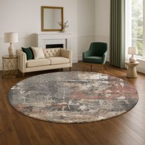 Addison Rugs Mayfield Premium Machine Washable Transitional Abstract Paprika Round Rug, 8' x 8'