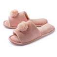 thumbnail image 1 of Joan Vass Women Velvet Open Toe Faux Fur Pom-Pom Slipper, 1 of 22