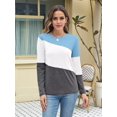 thumbnail image 3 of Women'S Color Block Tops Casual Long Sleeve Tunic Round Neck Pullover Shirts Blue Gray XXL, 3 of 6