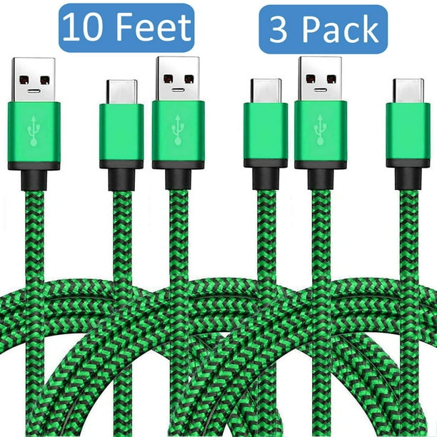 USB Type Cable, 10 pies USB-C Type-C Cargador de carga Línea de sincronización de datos Compatible con teléfonos inteligentes y tabletas para Samsung S10 / S9 / S8 3-Pack Methold SH1105-23