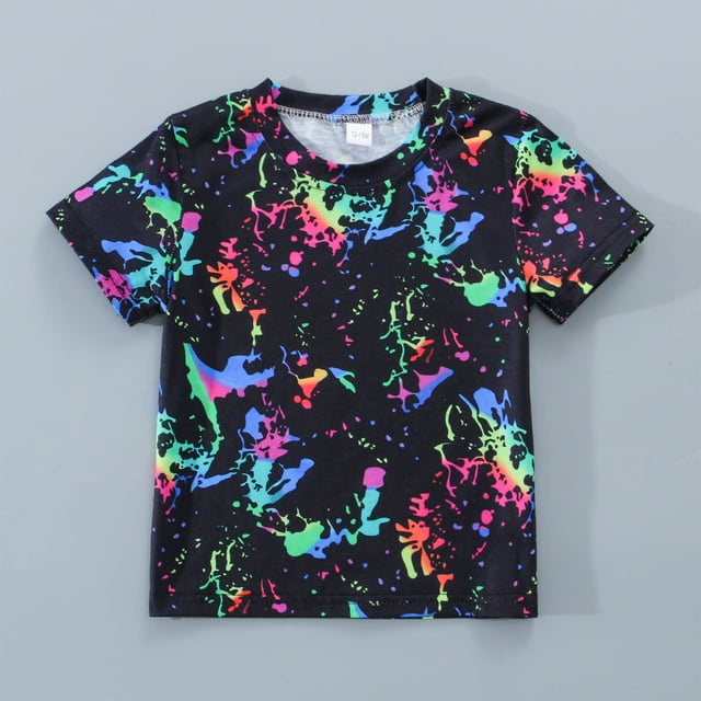 COM1950s T-Shirt Printing Machine, Boys and Girls Printed T-Shirt Color Collision Abstract Trend Creatives Digital Printing Personalized T-Shirt 1-5 Years Old