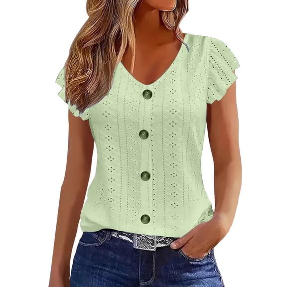 Vneck Tops for Women Summer Fall Flounce Short Sleeve Casual Basic Tops Shirt Blouse Teen Girls 2026 Clothing Country Concert Y2K
