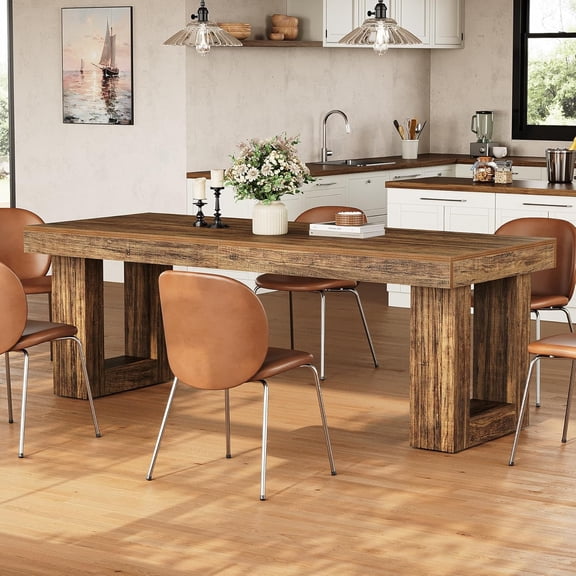 Fimind 86.6" Extra Long Dining Table, Rectangular Farmhouse Wooden Table for 2–6 People, Sturdy Kitchen Dining Room Furniture, Rustic Brown (Table Only)