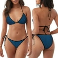 thumbnail image 3 of KLL Dark Blue Print Bikini Set for Women,String Two Piece Halter Top Triangle Bikini Set with Tie Side Bottom Sexy Swimsuit Bathing Suits, 3 of 5