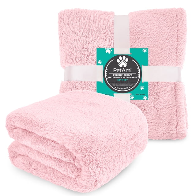 PetAmi Fluffy Waterproof Dog Blanket For Medium Large Dogs, Soft Warm Pet Sherpa Throw Pee Proof Couch Cover, Reversible Cat Bed Blanket Sofa Protector, Plush Washable Pad (Pink Blush, 40x60)