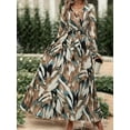 thumbnail image 6 of Women's Printed Surplice Flounce Sleeve Maxi Dress Belted for Everyday Elegance 100% Polyester Fabric for All Season, 6 of 11