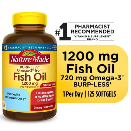 Nature Made Burp Less Omega 3 Fish Oil 1200 mg Softgels  Fish Oil Supplements  125 Count