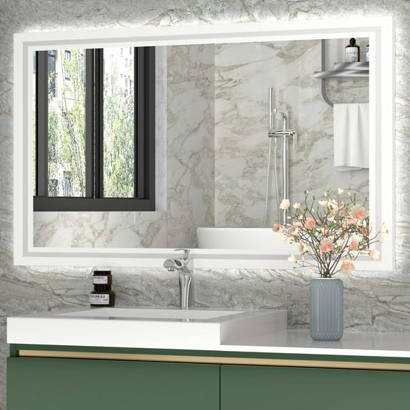 24 "× 40" LED lighting bathroom wall mounted vanity mirror - anti fog, touch, 10x magnification, adjustable color temperature, memory function