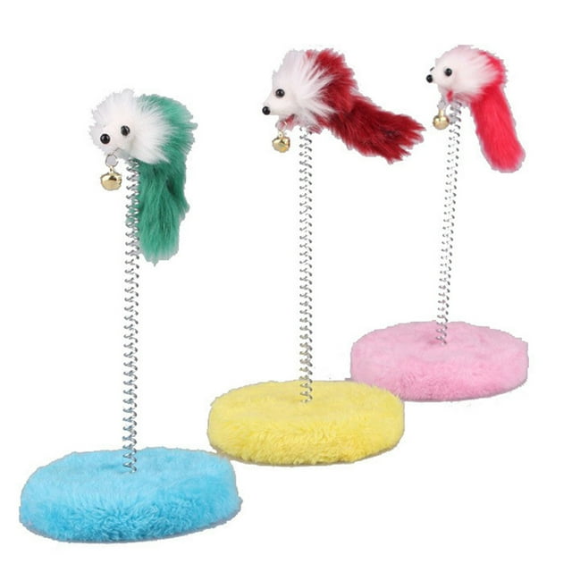 Jouet pour Chat Fausse Plume Souris à Ressort Jouet pour Chat Poteau à Griffer Taquin pour Chat