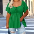 thumbnail image 3 of Tops for Women Trendy Ndbuld Women's Spring And Summer Solid Color Plus Size Fashion Elastic Petal Sleeve T-Shirt With Round Neck Green XXXXL, 3 of 5