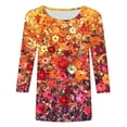 thumbnail image 4 of Cavosen 3/4 Sleeve Tops for Women Dressy Floral Graphic Print Pullover Blouse Crewneck Loose Fit Summer Tees Resort Trendy Shirts Beach Vacation T-Shirts Workout Outdoor L, 4 of 5