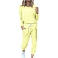 thumbnail image 3 of Feancey Womens 2 Piece Jogging Sets Casual Long Sleeve Pullover and Lounge Pants Matching Set Solid Color Travel Sweatsuits Fall Outfits Yellow M, 3 of 6