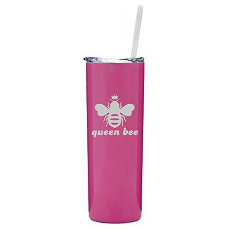 

20 oz Skinny Tall Tumbler Stainless Steel Vacuum Insulated Travel Mug With Straw Queen Bee (Hot Pink)