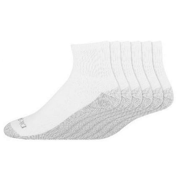 Dickies Men's 6 pairs Stain Resister Quarter Socks, Sizes 6-12, White with Grey Sole