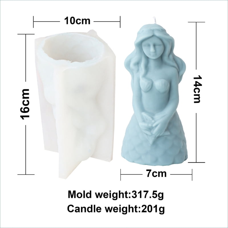 Silicone Candle Mold, Handmade Long Hair Mermaid-shaped Epoxy Gypsum Mould Home Decors for DIY Handcrafts Ornament
