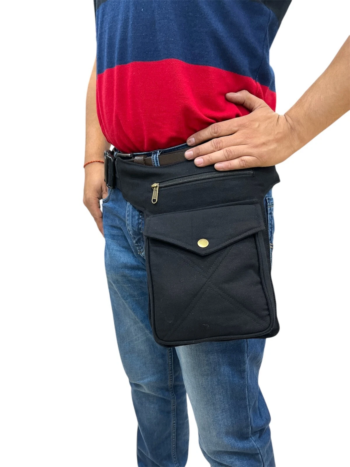 Narayani Crafts Unisex Fanny Pack Utility Waist Bag Cotton Canvas Hip Belt with Pouch Pockets