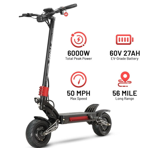 M YUME SCOOTER Raptor 6000W Electric Scooter,Speed 50Mph,56 Miles Rang,60V 27Ah Escooter,11 inch  Foldable Dual Motor Escooter for Adults