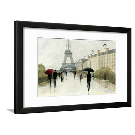 Eiffel in the Rain Marsala Umbrella Paris French Street with Eiffel Tower Framed Print Wall Art By Avery