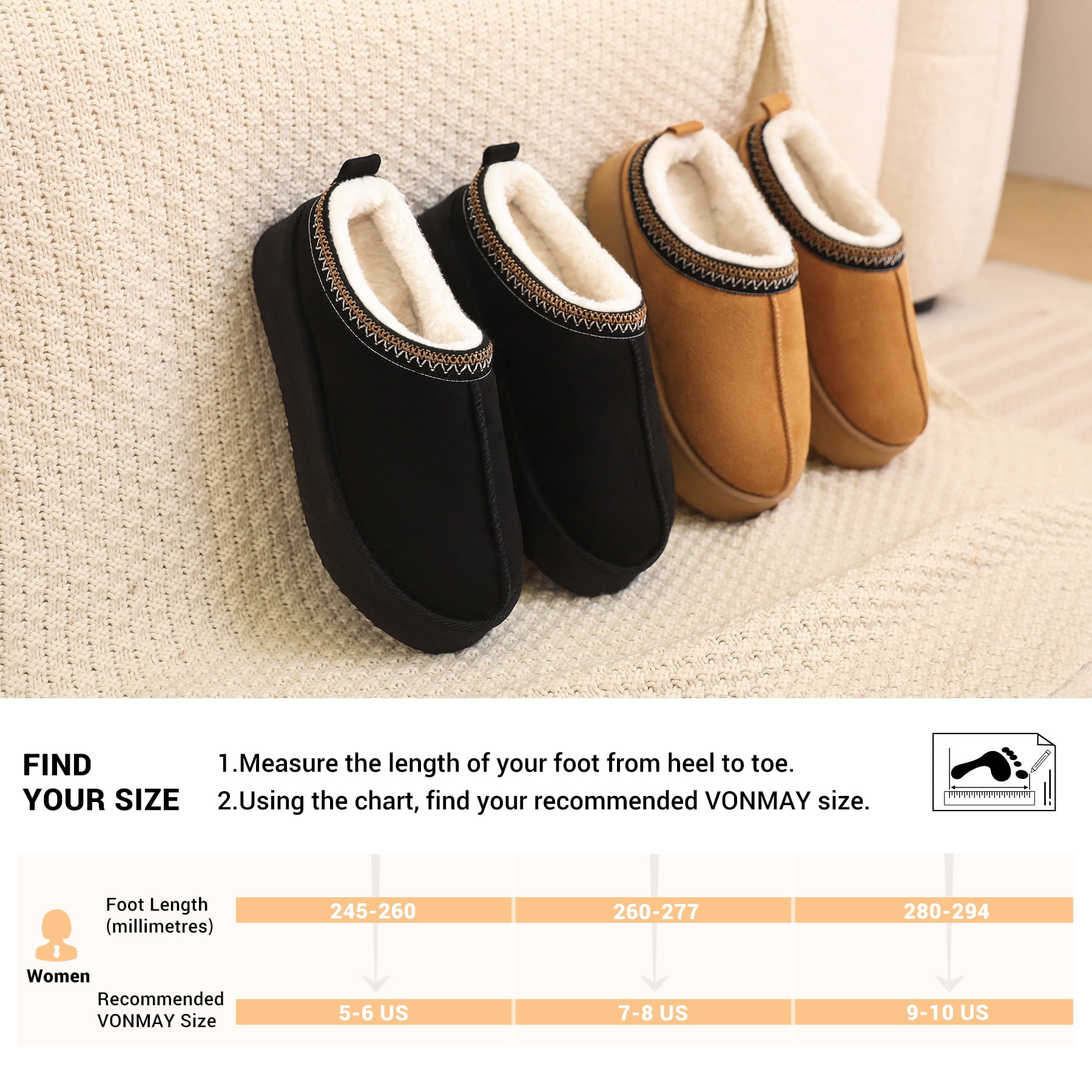 Vonmay Women's Cozy Platform Slippers, Warm Faux Fleece-Lined Indoor Outdoor Slippers with Anti-Slip Sole, Stylish and Comfortable Winter House Shoes