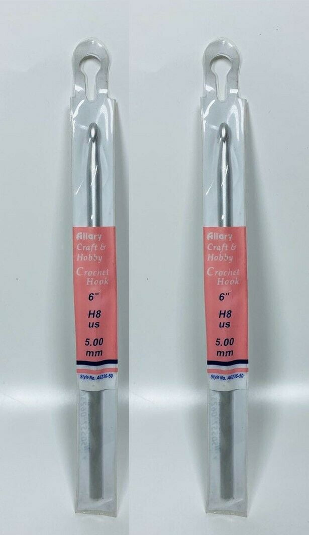 Lot of 2 Allary Polished Aluminum Crochet Hooks H8 (5mm X 6")