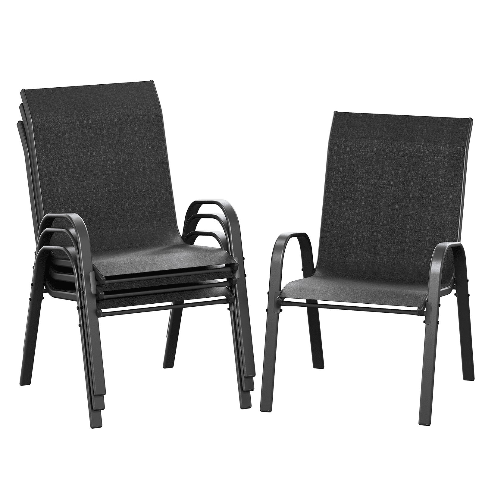 AMOPATIO Patio Chairs Set of 4, Outdoor Stackable Dining Chairs for All Weather, Breathable Garden Outdoor Furniture for Backyard Deck, Black