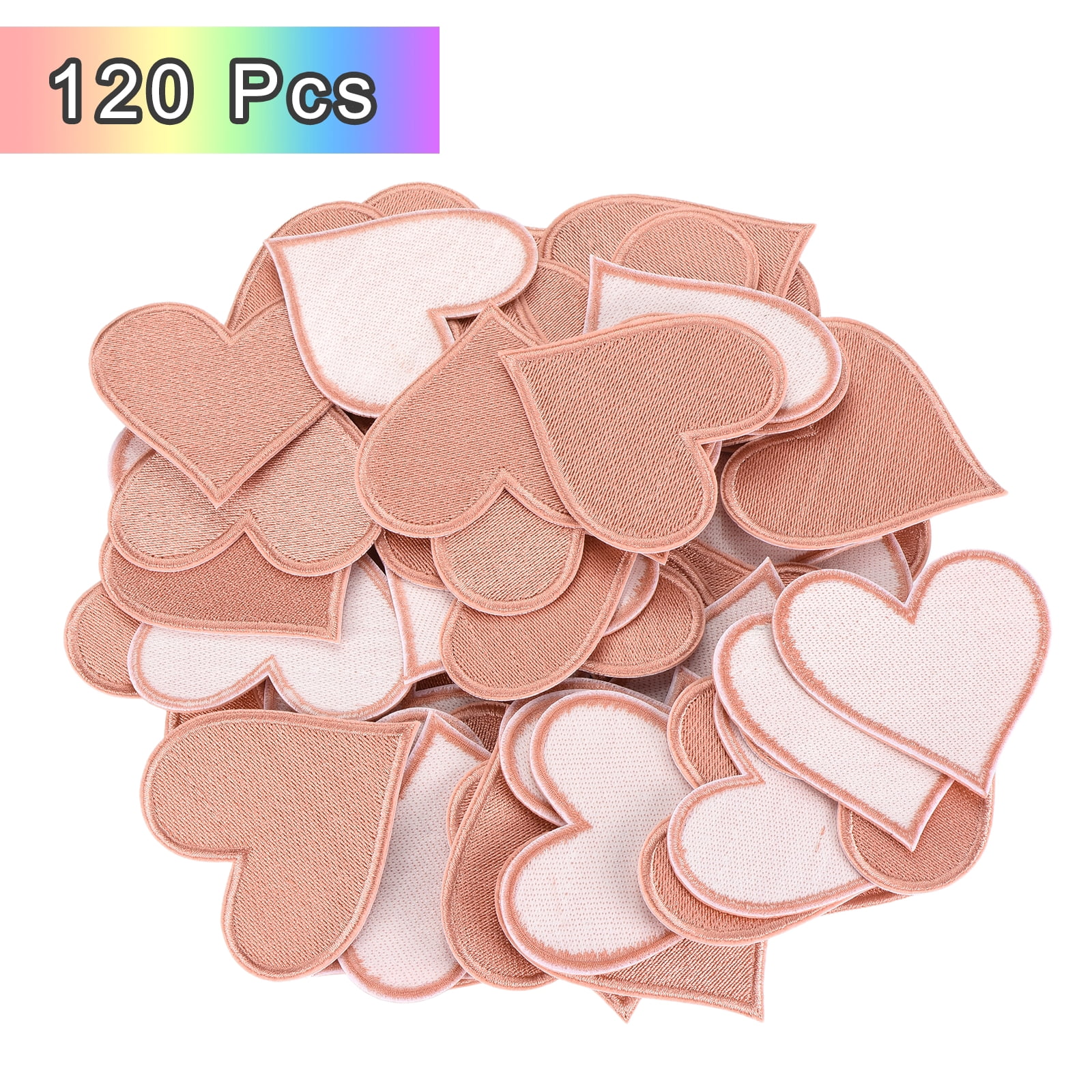Heart Shaped Iron on Patches 6.8x7cm Embroidered Sew Patches Appliques for Clothing Repair Backpack Shoes Decoration Dark Pink 120Pcs