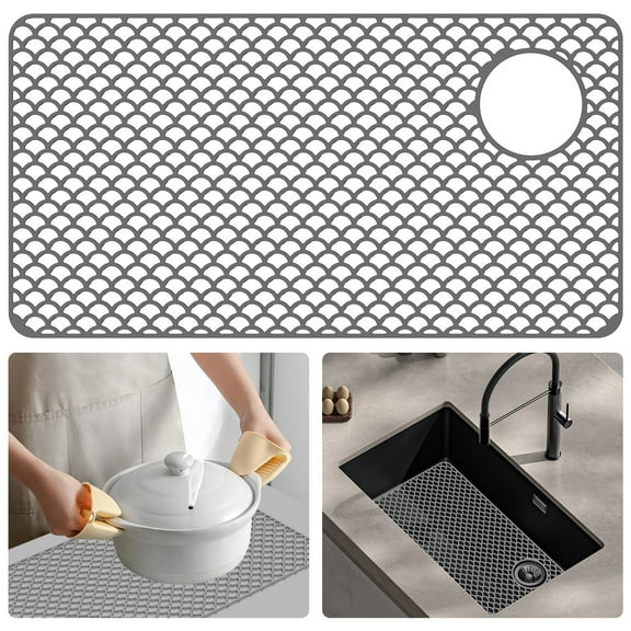 AEVXKHI Nonslip Silicone Sink Mat, Heat Resistant Sink Protector Mat, Hollow Out Kitchen Sink Mats, Silicone Sink Protector, Silicone Sink Protector with Right Drain Hole