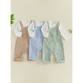 thumbnail image 3 of RUINIXCW Newborn Boy Girl Spring Fall Clothes Infant Baby Boys Girls 2 Pieces Outfit Long Sleeve White Romper Plaid Print Bib Overall Pants Set, 3 of 9