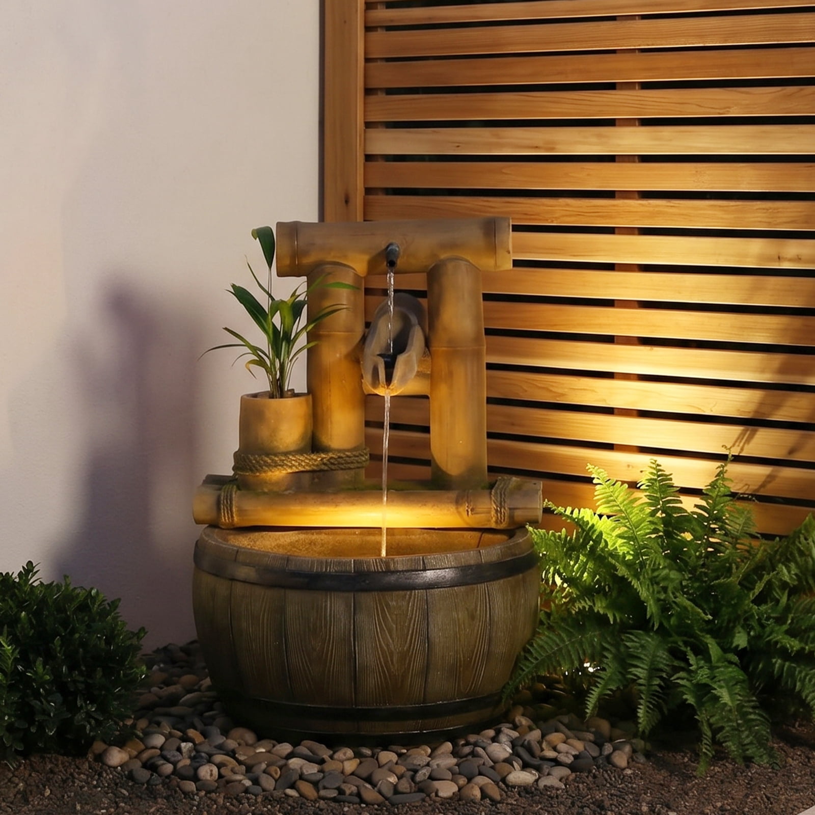 Large Garden Water Features Outdoor Fountains With LED Lights Pump 4 Tier Electric Cascading Waterfall Fountain for Patio, Backyard