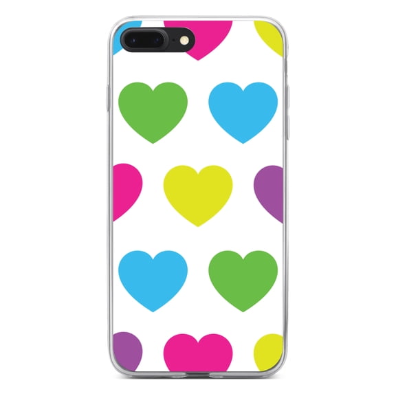 DistinctInk Clear Shockproof Hybrid Case for iPhone 7 PLUS / 8 PLUS (5.5" Screen) - TPU Bumper, Acrylic Back, Tempered Glass Screen Protector - White Multi Color Hearts