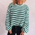 thumbnail image 1 of PEONAVET Chandail Col Rond pour Femmes Manches Longues Col Rond Rayé Imprimé Décontracté Tricot Ample, 1 of 5
