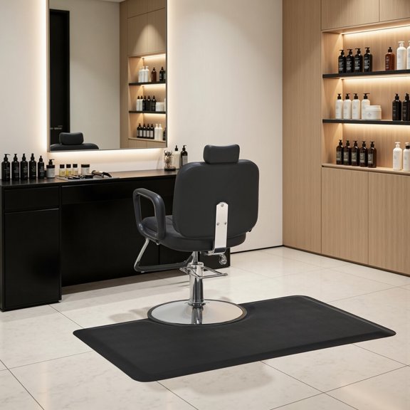 BarberPub Black Polyurethane Sponge Barber Chair Mat Anti Fatigue Matting, Rectangle 0035