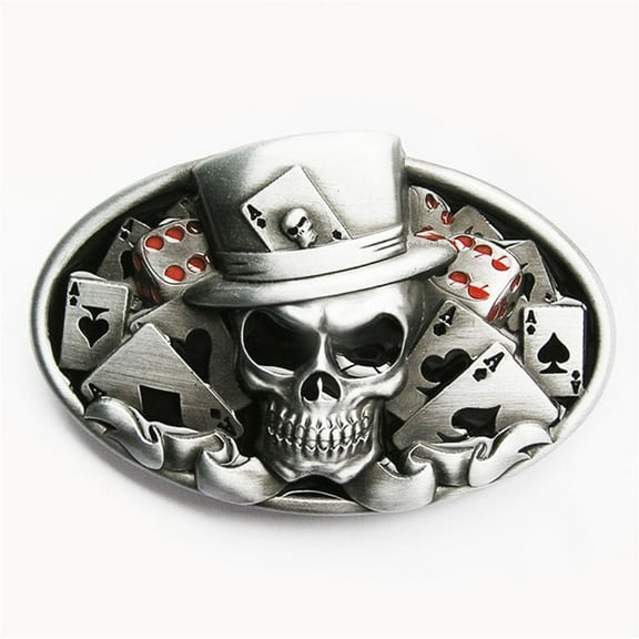 Vintage Style Enamel Dice Skull Tattoo Casino Oval Belt Buckle Boucle de Ceinture