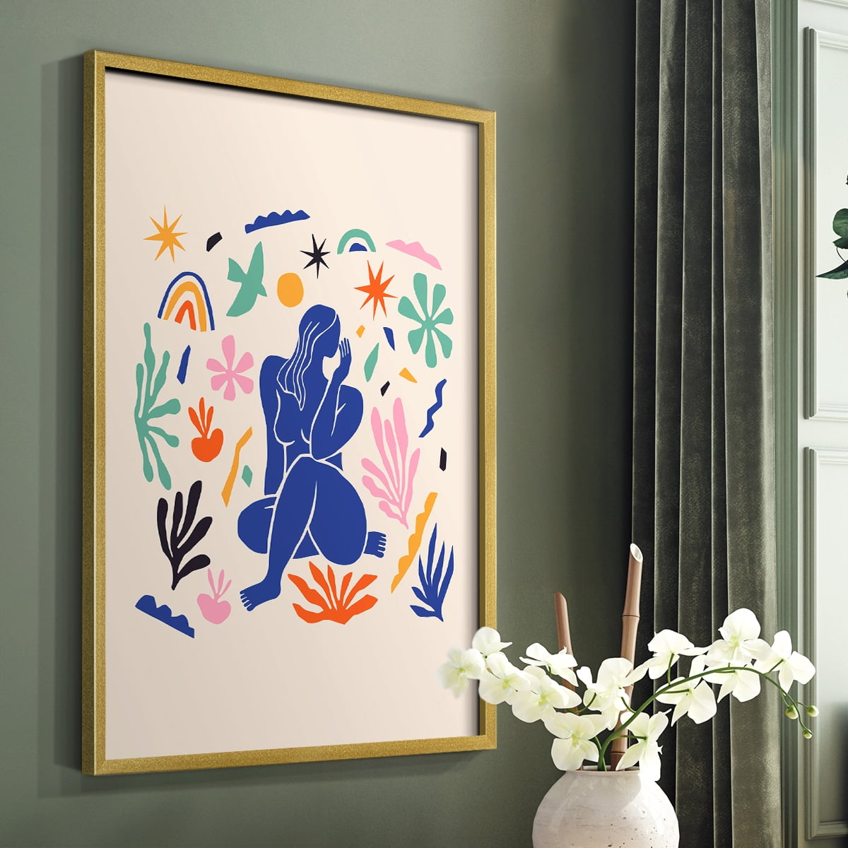 Matisse CDXLIV in Gold Solid Wood Framed Print No Nail Hanging