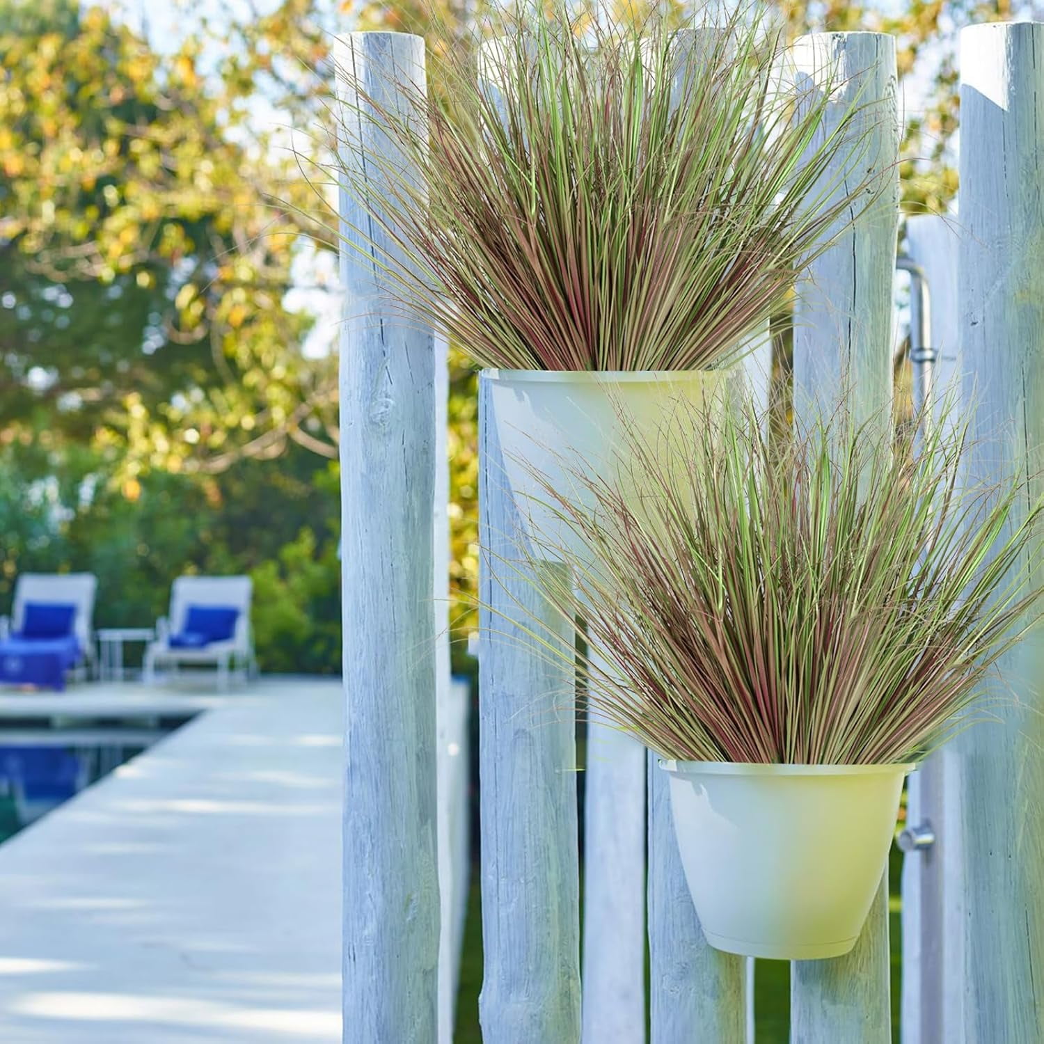 Artificial Grass Plants Outdoor 28 Bundles Fake Wheat Grass UV Resistant Faux Shrubs Bushes Plant Purple Green Onion Grass Artificial Greenery Tall Stems for Indoor Outdoor Office Home Decor