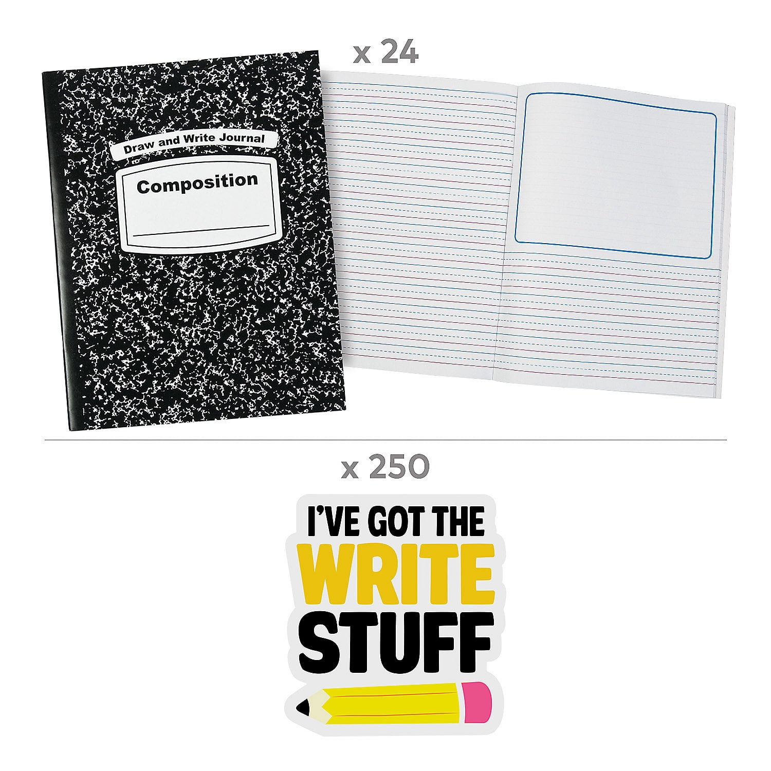 Fun Express Composition Book & Stickers Kit 274 Pieces