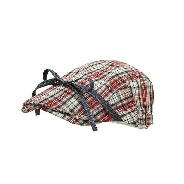 Gorra plana a cuadros ajustable unisex con detalle de lazo de 56 a 58 cm
