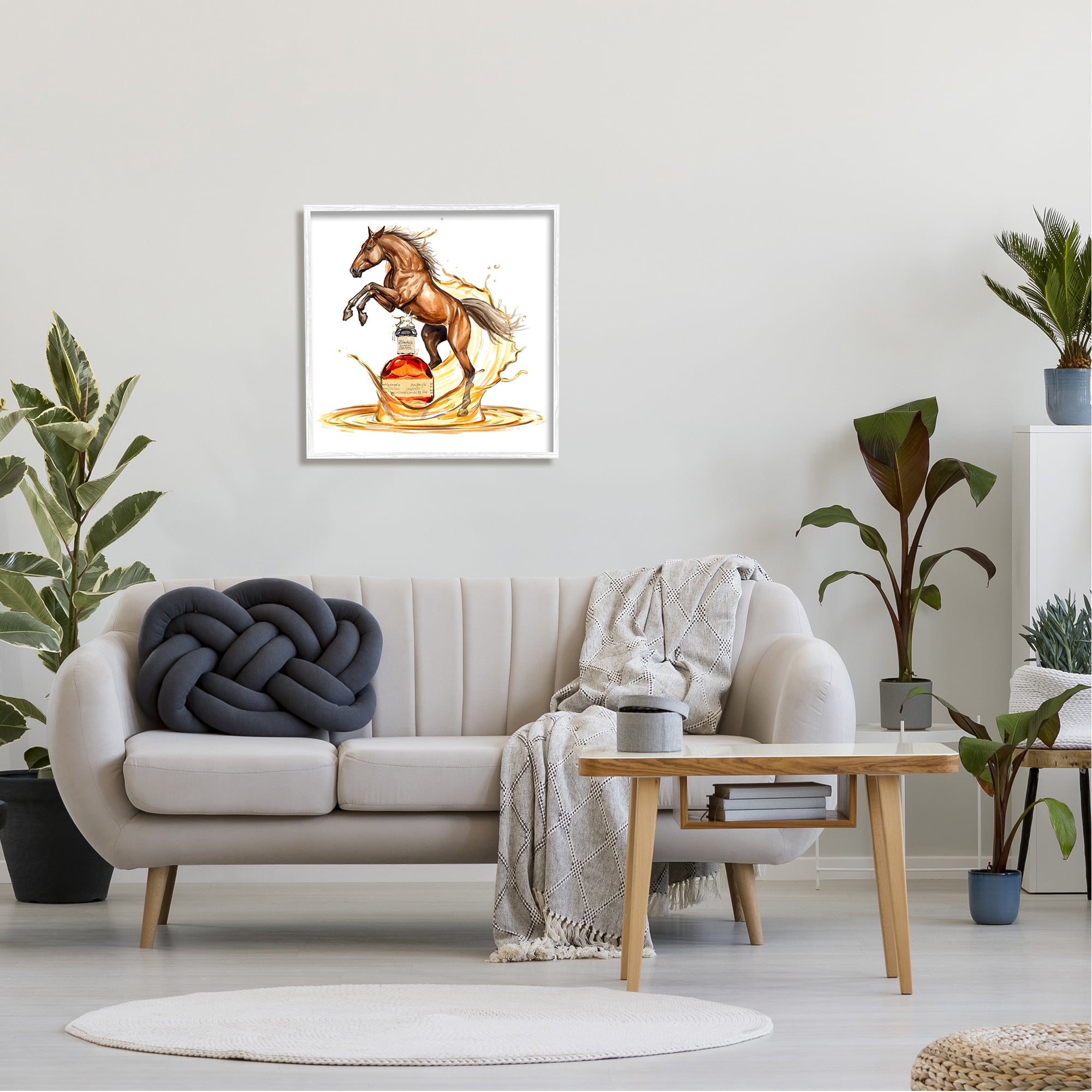 Stupell Industries Horse & Whiskey Bottle Animals & Insects Painting White Framed Art Print Wall Art, 24 x 24