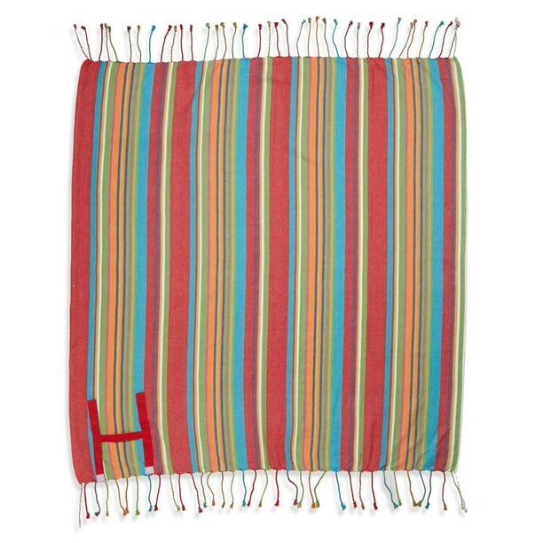 Hand Made Fringed Roll Up Beach Blanket with Easy Carry Handle 60" x 60