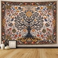 thumbnail image 2 of Folk Art Wall Tapestry - Tree of Life with Sun and Bird Wall Hanging for Bedroom and Living Room - Boho Floral Tapestries, 2 of 7