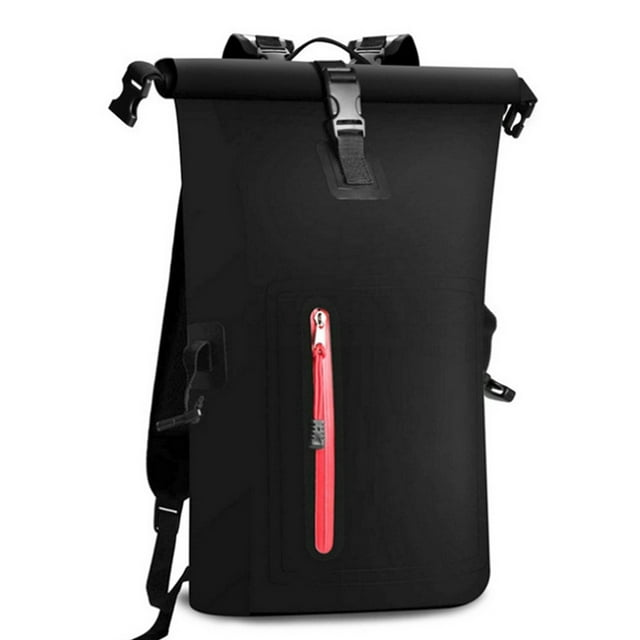 Mochila impermeable de alta resistencia con cierre enrollable y cremallera frontal para natación.