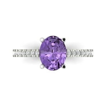2.21 ctw Solitaire with Zirconia Diamond Accents Anniversary Ring for Women | Oval Cut Simulated Alexandrite | Hyperallergenic Solid 18K White Gold