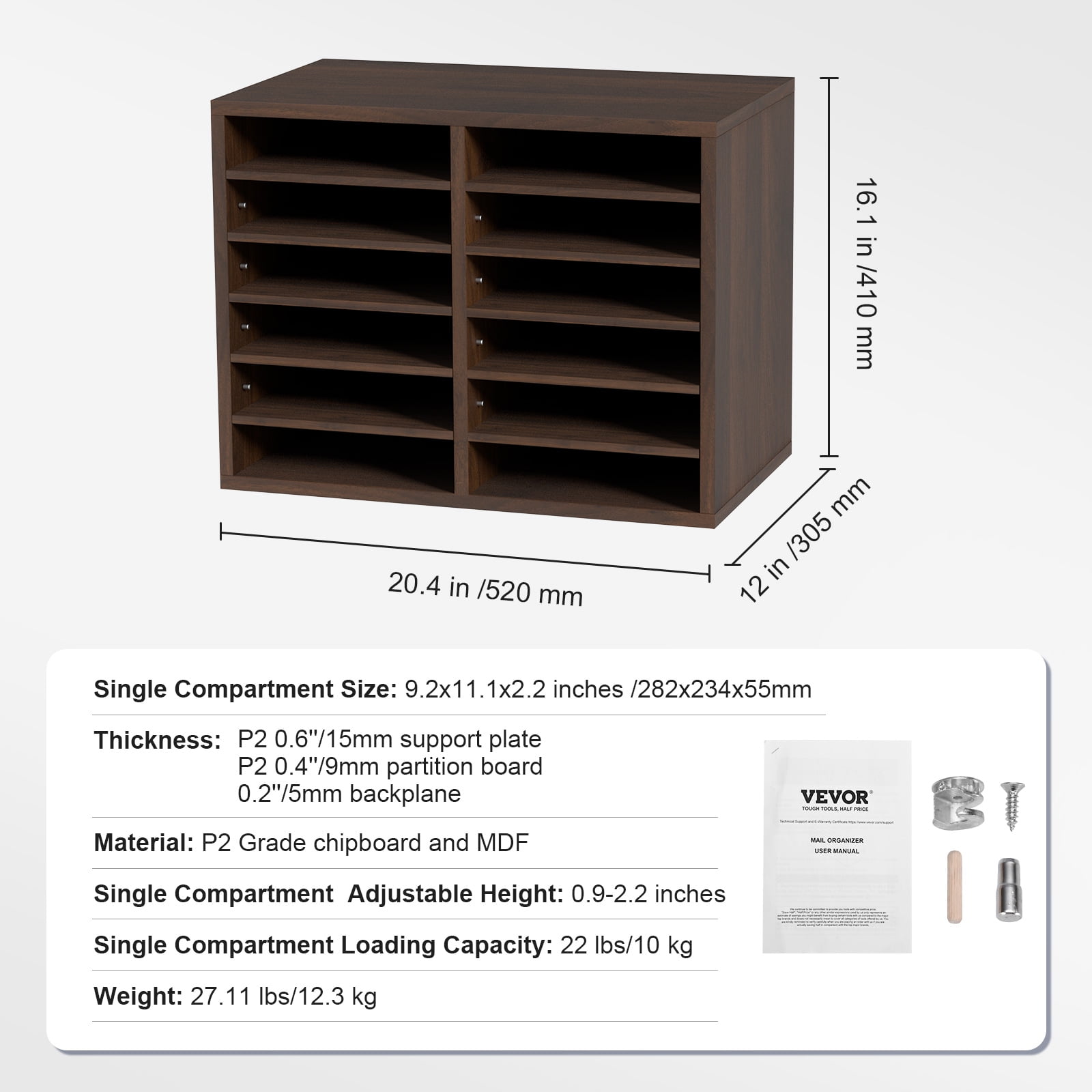 BENTISM Wood 12 -Compartment Freestanding Literature Display Rack & Organizer Type, Brown