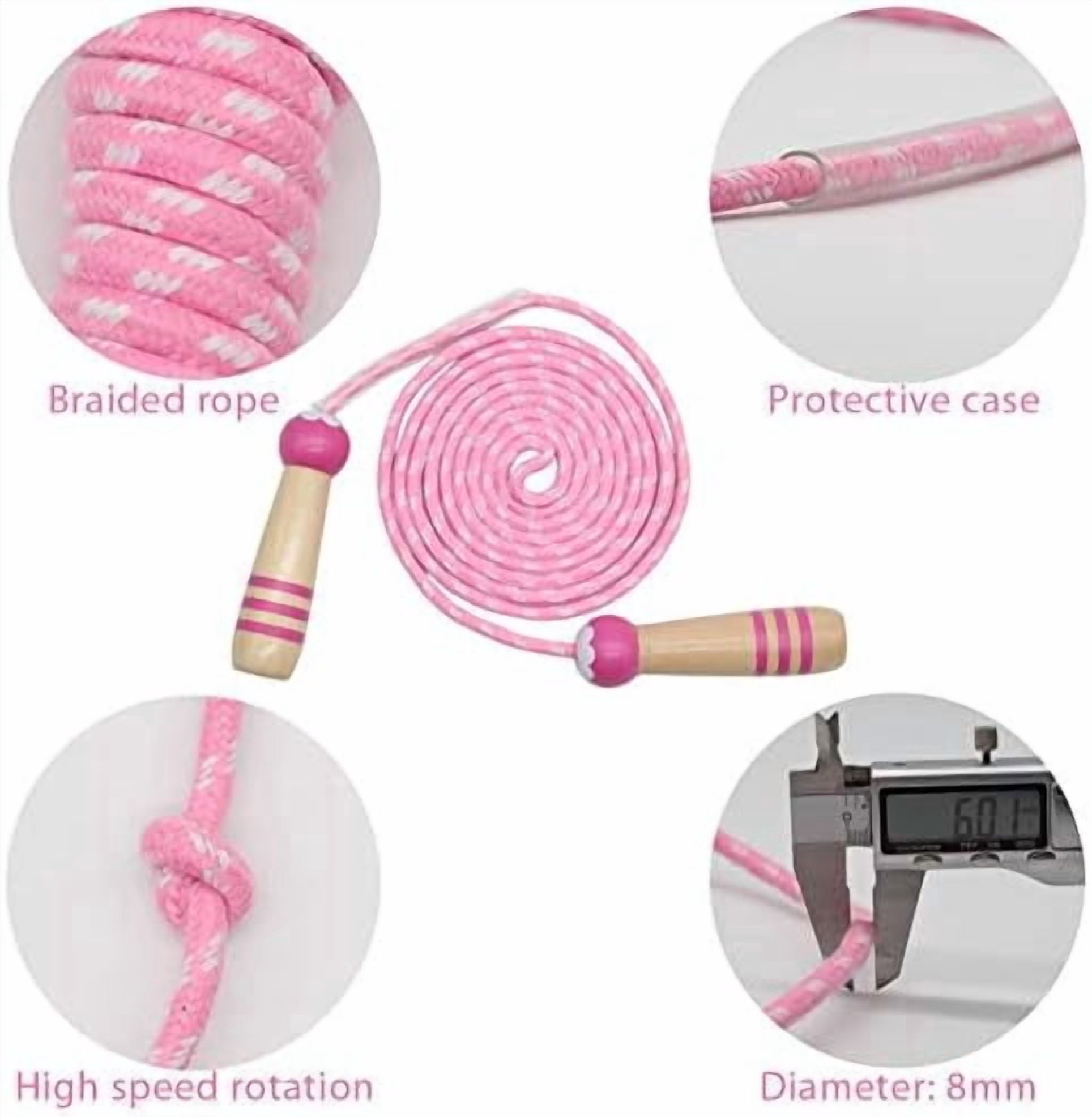 Jump Rope Kids, 7ft Adjustable Cotton Skipping Rope with Wooden Handle for Boys and Girls Fitness Outdoor Exercise