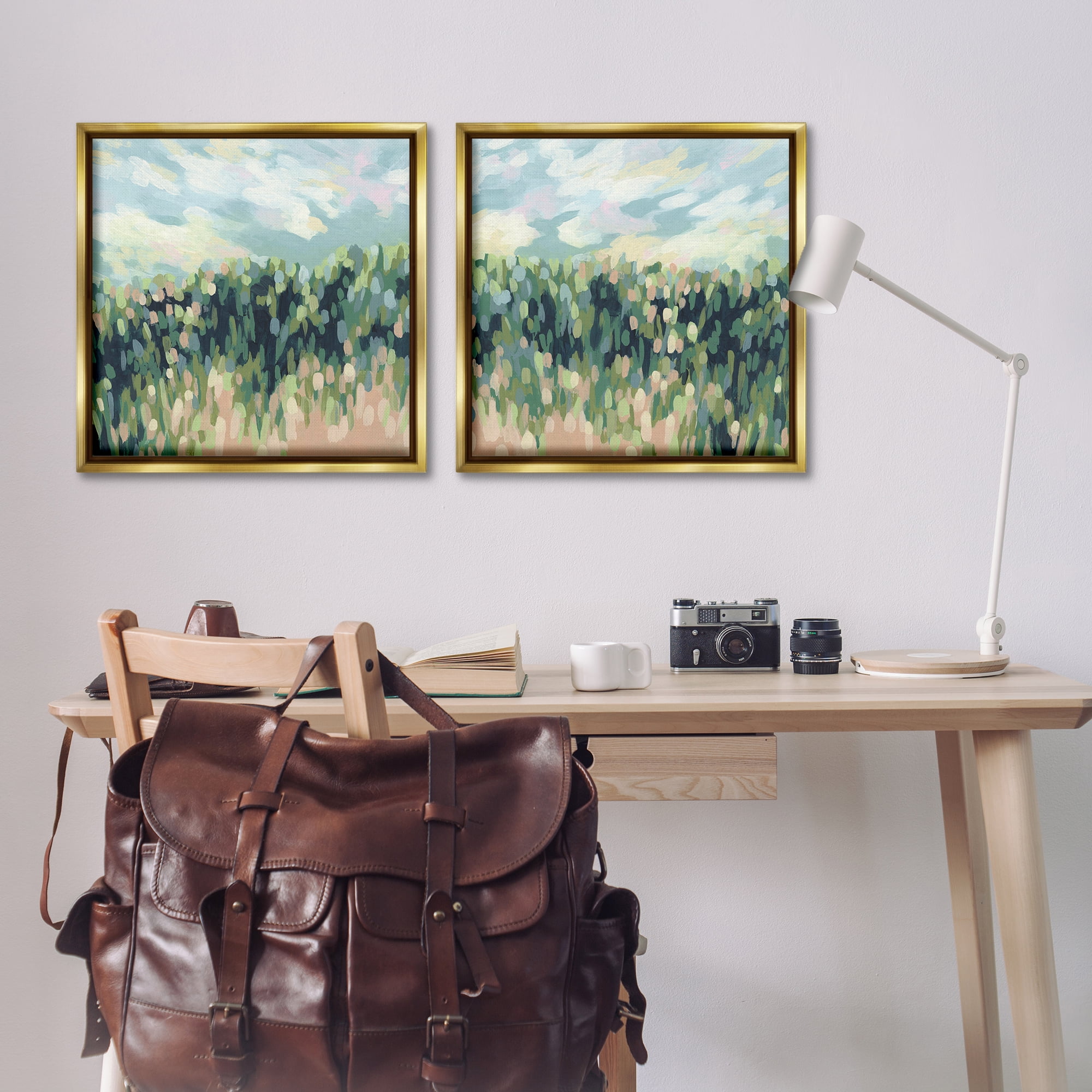 Stupell Industries Abstract Tall Wheat Grass Field Landscape & Nature Painting Gold Floater Framed Canvas Art Print Wall Art, 25 x 25, Set of 2