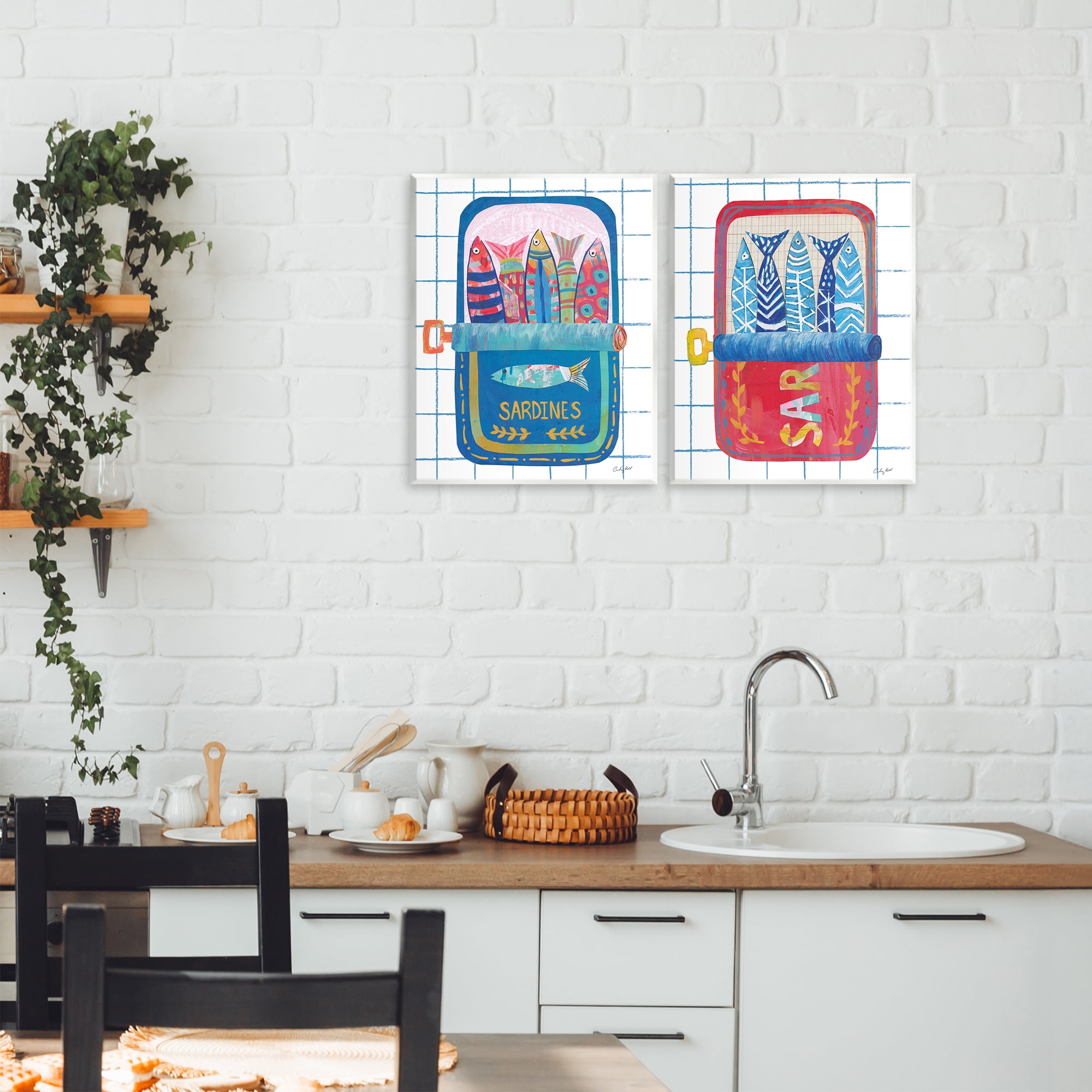 Stupell Industries Whimsical Silly Sardines 2 Piece Wall Plaque Art Set, design by Courtney Prahl