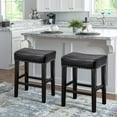 thumbnail image 3 of Sweiko Faux Leather Bar Stool Set of 2 with Saddle Seat Counter Height Kitchen Chair with Nailhead Backless Padded Dining Chair with Footrest for Home Kitchen Island Pub Restaurant 26" Black, 3 of 9